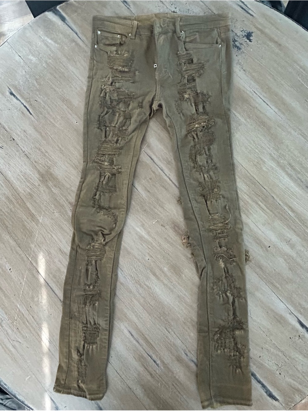 MNML Men's Green Camo Slim Distressed Cargo Jeans 32x34